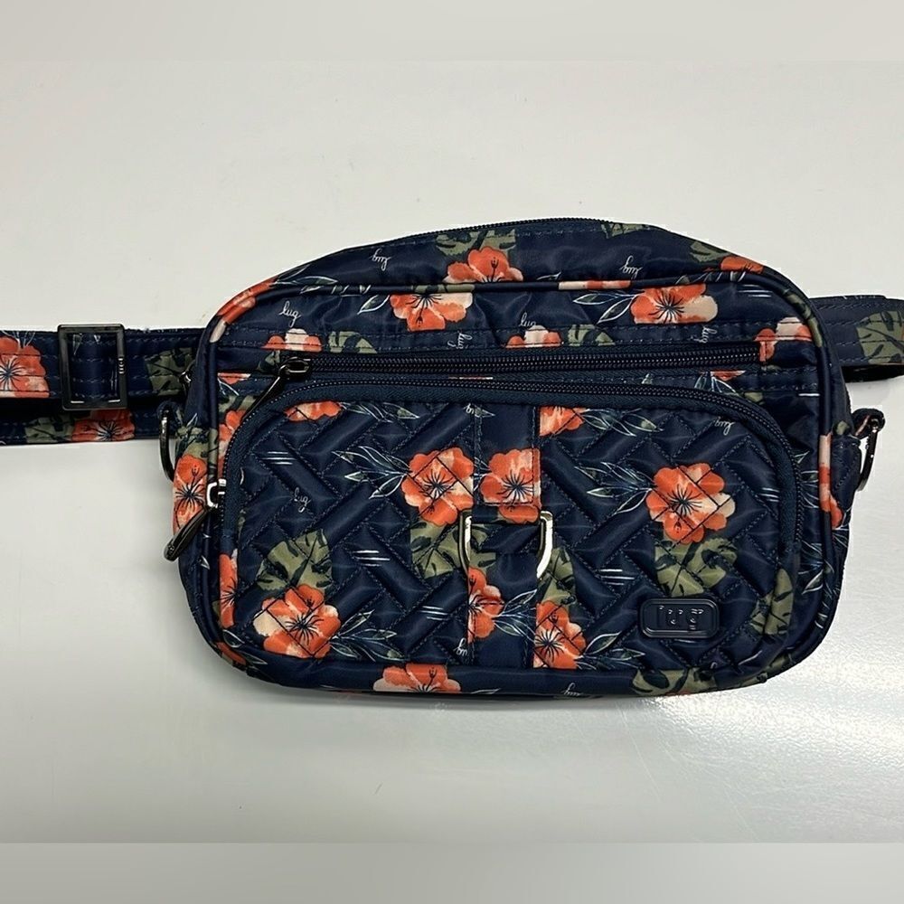 Lug Carousel Blue Floral Adjustable Convertible Belt Bag/ Crossbody RFID Purse